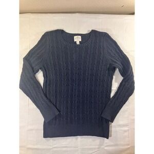 St Johns Bay Navy Cable Knit Crew Neck Long Sleeve Sweater Women's Petite Medium